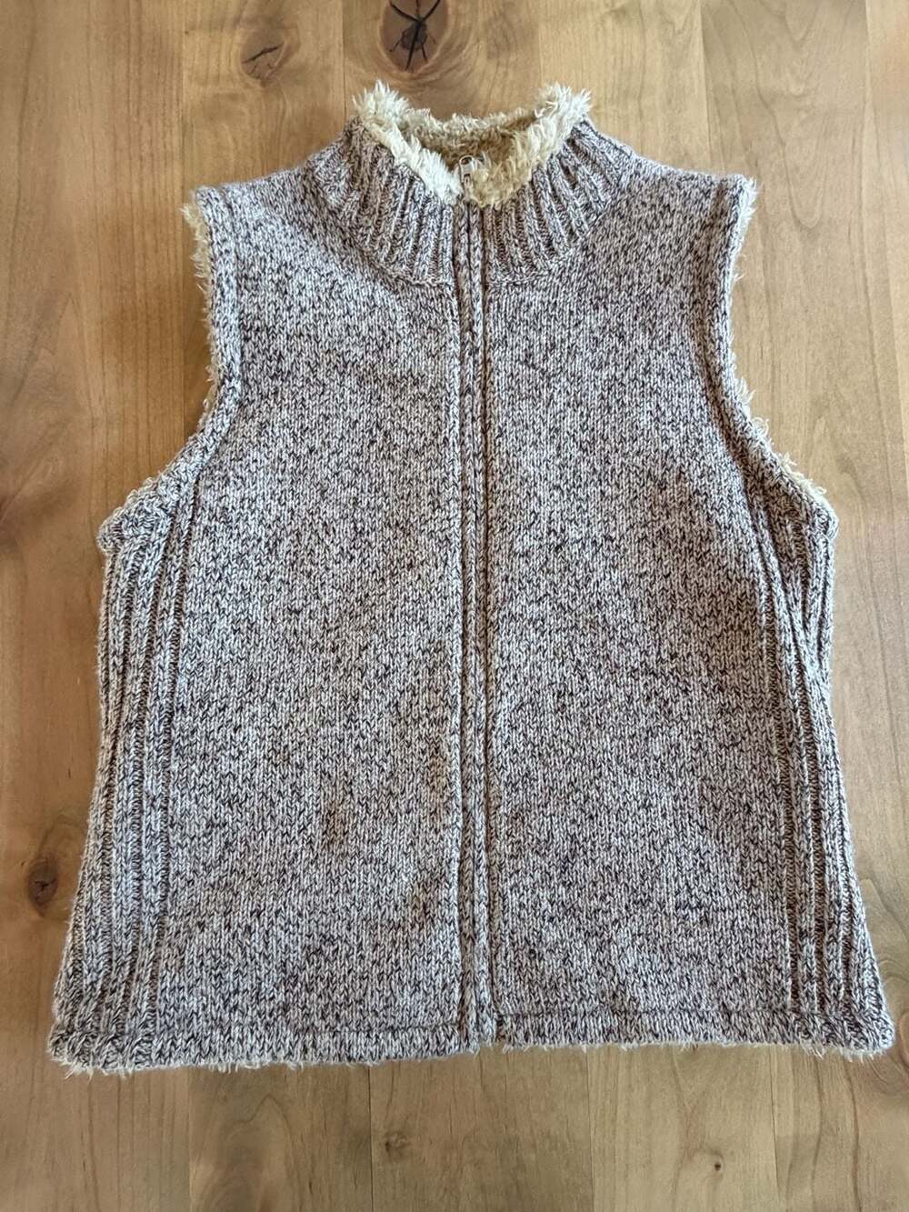 Guide Series Full Zip Mock Neck Fleece Lined Knit Vest Brown Cream